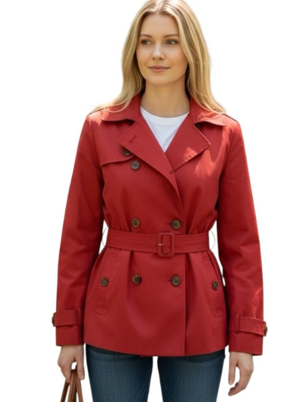 Brooks Brothers 346 Red Belted Trench Coat Womens Jacket Classic Preppy Size 8